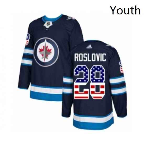 Youth Adidas Winnipeg Jets 28 Jack Roslovic Authentic Navy Blue USA Flag Fashion NHL Jersey